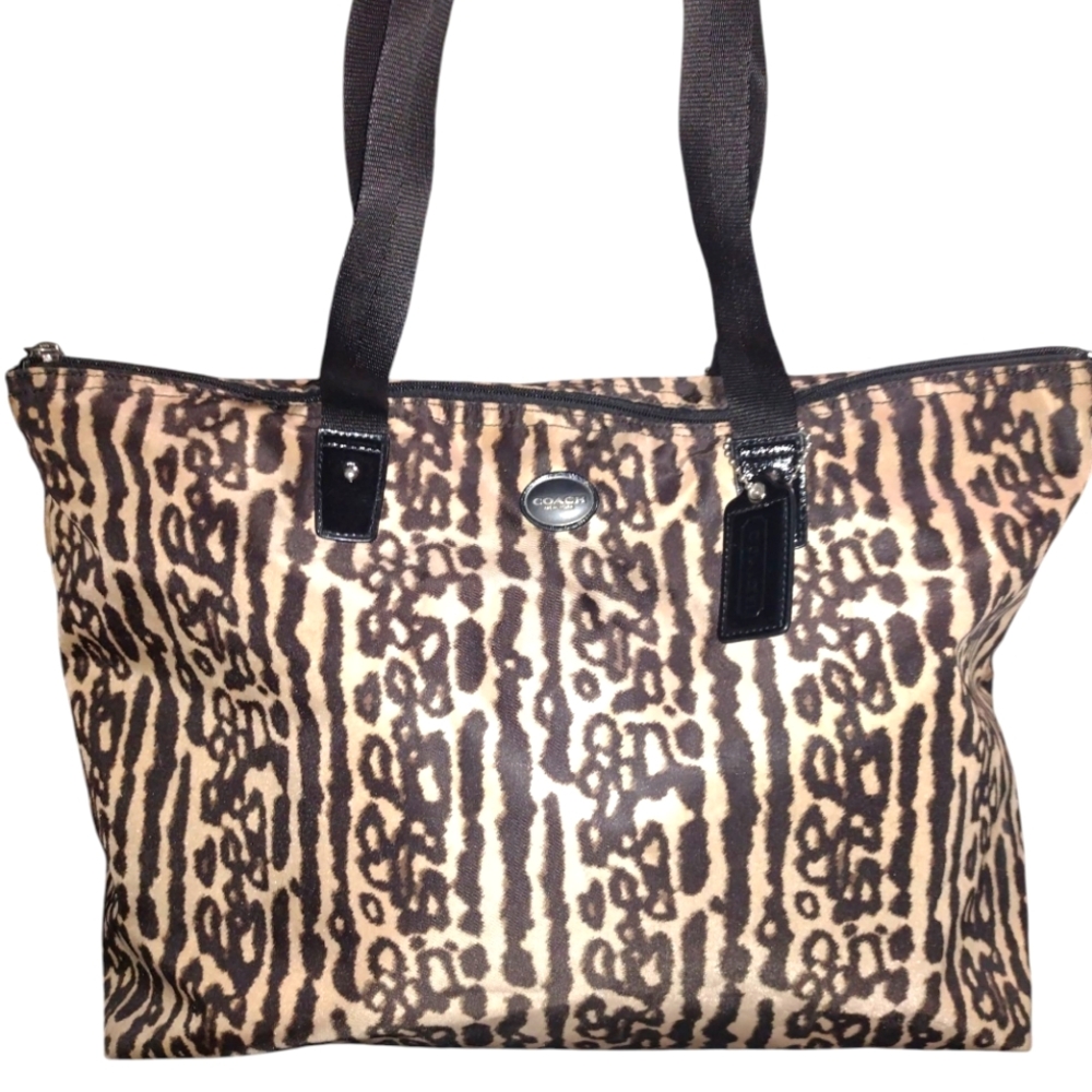 🐆Coach Leopard Print Tote Bag Brown & Black Signature 👜